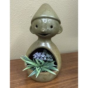 Vtg California Pottery Stoneware Elf Gnome Planter Candle Sponge HolderMCM 1960s